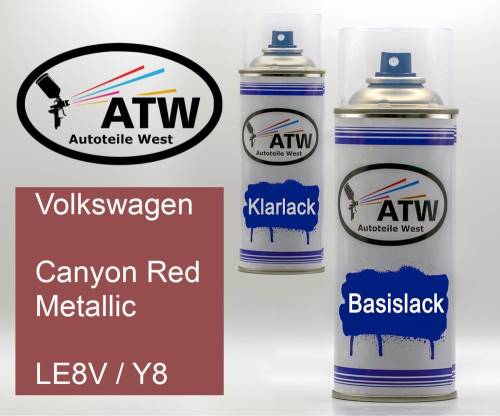 Volkswagen, Canyon Red Metallic, LE8V / Y8: 400ml Sprühdose + 400ml Klarlack - Set, von ATW Autoteile West.